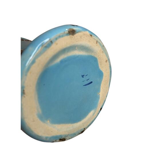 Antique English Majolica Vase Pottery Blue Dogwood 4.75 Inch - Picture 8 of 8